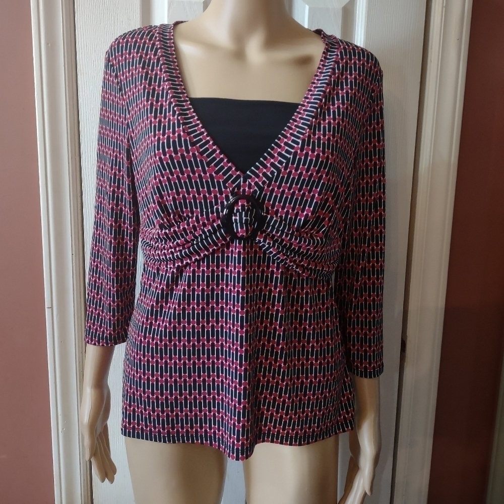 Briggs New York Black And Red Blouse Size Petite Medium Career Office Chic Shirt